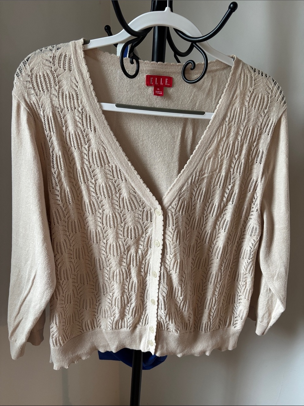 ELLE Cream Openwork V-Neck Cardigan